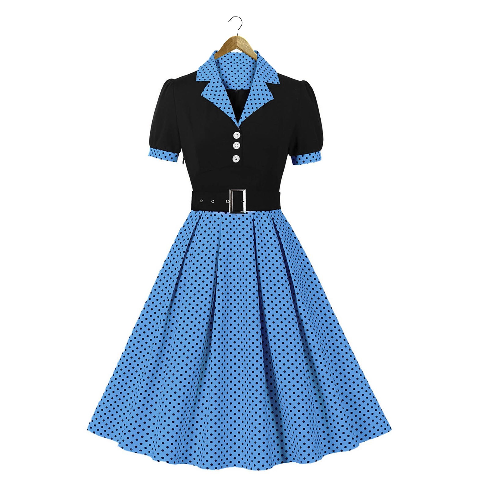 Women Vintage Cocktail Party Swing Costume 1950s Polka Dot Dress With Belt - Picture 30 of 41